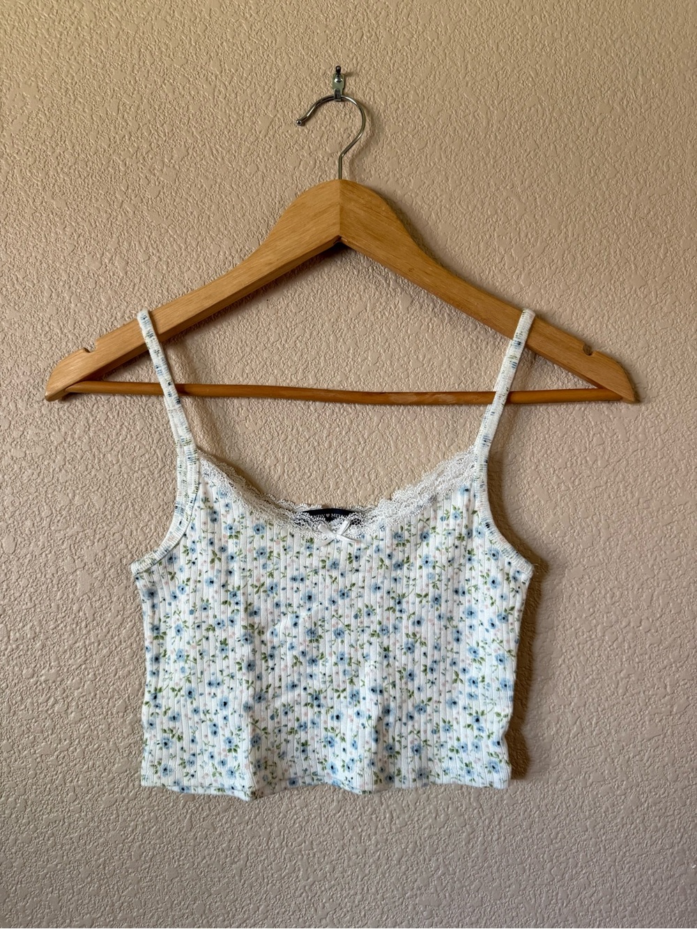 Brandy Melville White and Blue Floral Cami Tank